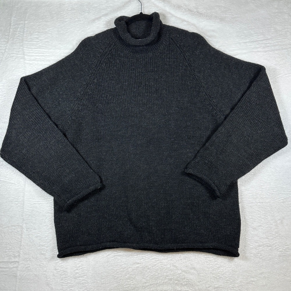 J Crew Vintage Oarsman Rollneck Sweater Mens L Charcoal Gray 100% Wool Knit